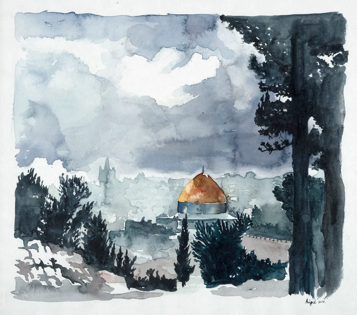 מבט אקספרסיבי על אזור הר הבית וסביבתו.